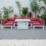 Chelsea 7-Piece Patio Sectional And Fire Pit Table White Aluminum, Red, CSFW-7R