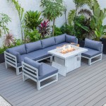 7-Pc Patio Sectional & Fire Pit Table Weathered Grey Aluminum, Blue, CSFWGR-7BU