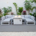 7-Pc Patio Sectional & Fire Pit Table Grey Aluminum Light Grey CSFWGR-7LGR