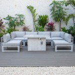 7-Pc Patio Sectional & Fire Pit Table Grey Aluminum Light Grey CSFWGR-7LGR