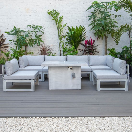 7-Pc Patio Sectional & Fire Pit Table Grey Aluminum Light Grey CSFWGR-7LGR