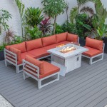 7-Pc Patio Sectional & Fire Pit Table Weathered Grey Aluminum Orange CSFWGR-7OR