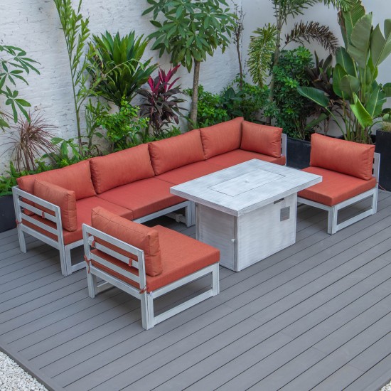 7-Pc Patio Sectional & Fire Pit Table Weathered Grey Aluminum Orange CSFWGR-7OR