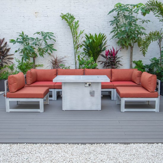 7-Pc Patio Sectional & Fire Pit Table Weathered Grey Aluminum Orange CSFWGR-7OR