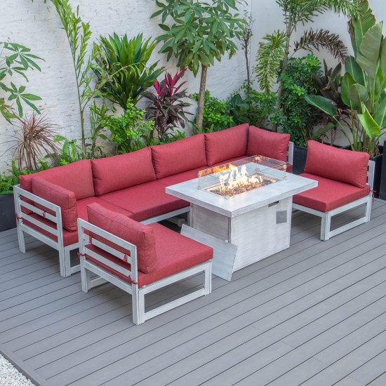 7-Pc Patio Sectional & Fire Pit Table Weathered Grey Aluminum, Red, CSFWGR-7R