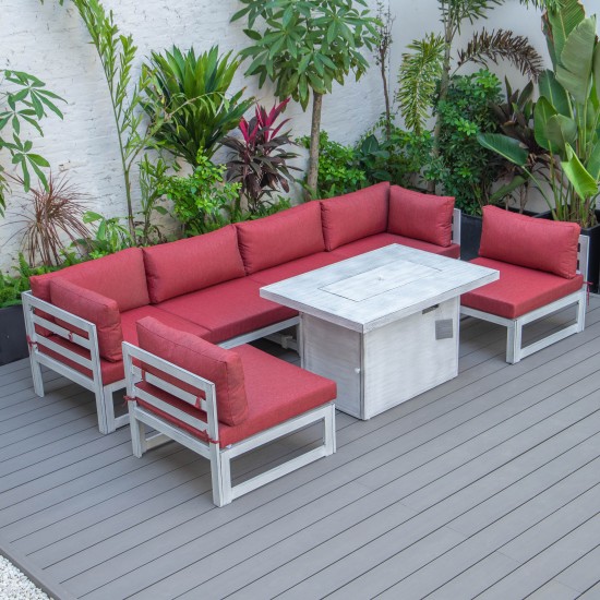 7-Pc Patio Sectional & Fire Pit Table Weathered Grey Aluminum, Red, CSFWGR-7R