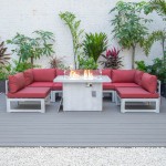 7-Pc Patio Sectional & Fire Pit Table Weathered Grey Aluminum, Red, CSFWGR-7R