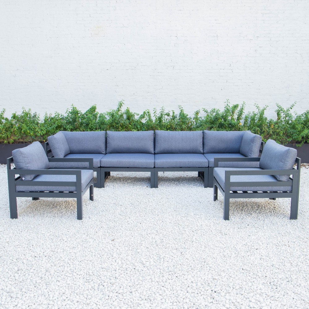 Chelsea 6-Piece Patio Armchair Sectional Black Aluminum, Blue, CSARBL-6BU Chelsea 6-Piece Patio Armchair Sectional Black Aluminum, Blue, CSARBL-6BU