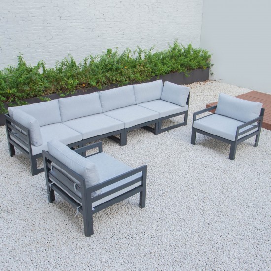 Chelsea 6-Piece Patio Armchair Sectional Black Aluminum, Light Grey, CSARBL-6LGR