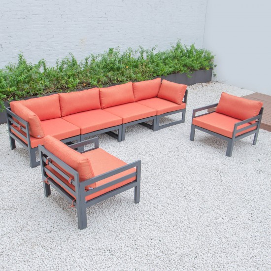 Chelsea 6-Piece Patio Armchair Sectional Black Aluminum, Orange, CSARBL-6OR