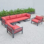 Chelsea 6-Piece Patio Armchair Sectional Black Aluminum, Red, CSARBL-6R