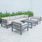 7Pc Patio Armchair Sectional & Coffee Table Set Black Aluminum Beige CSTARBL-7BG