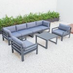 7-Pc Patio Armchair Sectional & Coffee Table Set Black Aluminum Blue CSTARBL-7BU