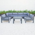 7-Pc Patio Armchair Sectional & Coffee Table Set Black Aluminum Blue CSTARBL-7BU