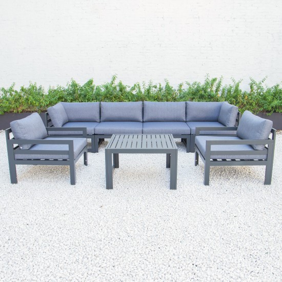 7-Pc Patio Armchair Sectional & Coffee Table Set Black Aluminum Blue CSTARBL-7BU