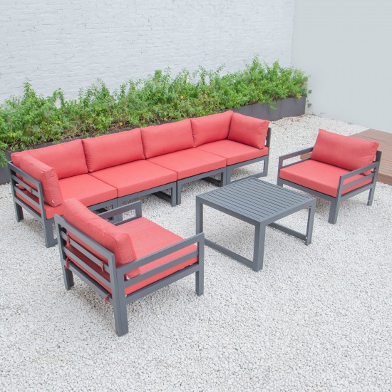 7-Pc Patio Armchair Sectional & Coffee Table Set Black Aluminum, Red, CSTARBL-7R