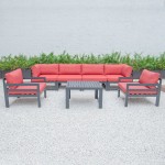 7-Pc Patio Armchair Sectional & Coffee Table Set Black Aluminum, Red, CSTARBL-7R