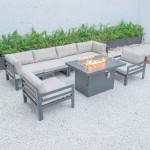 7-Pc Patio Armchair Sectional & Fire Pit Table Black Aluminum Beige CSFARBL-7BG