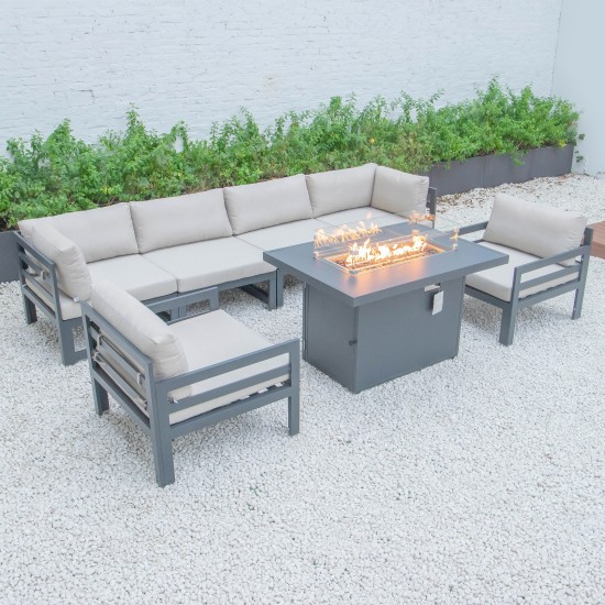 7-Pc Patio Armchair Sectional & Fire Pit Table Black Aluminum Beige CSFARBL-7BG