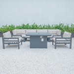 7-Pc Patio Armchair Sectional & Fire Pit Table Black Aluminum Beige CSFARBL-7BG