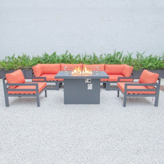 7-Pc Patio Armchair Sectional & Fire Pit Table Black Aluminum Orange CSFARBL-7OR