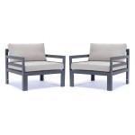 Outdoor Patio Black Aluminum Armchairs, Cushions Set Of 2, Beige, CSAR30BG2