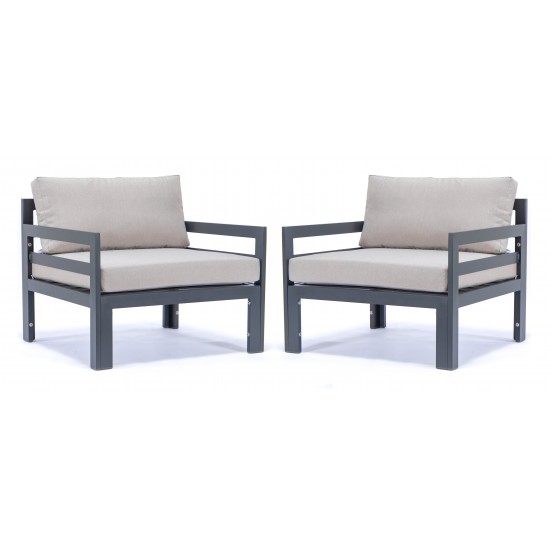 Outdoor Patio Black Aluminum Armchairs, Cushions Set Of 2, Beige, CSAR30BG2