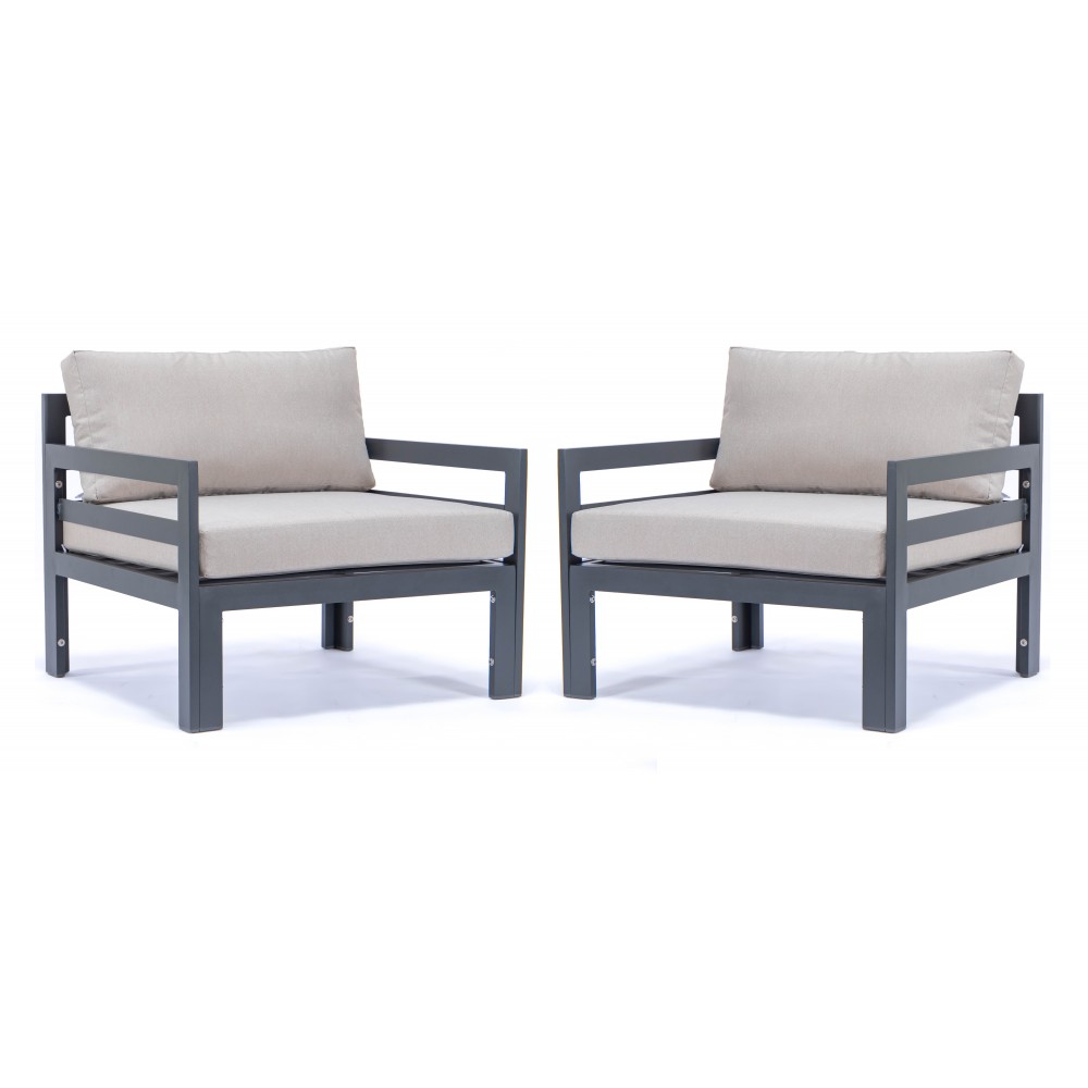 Outdoor Patio Black Aluminum Armchairs, Cushions Set Of 2, Beige, CSAR30BG2