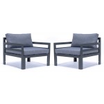 Outdoor Patio Black Aluminum Armchairs, Cushions Set Of 2, Blue, CSAR30BU2