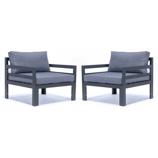 Outdoor Patio Black Aluminum Armchairs, Cushions Set Of 2, Blue, CSAR30BU2