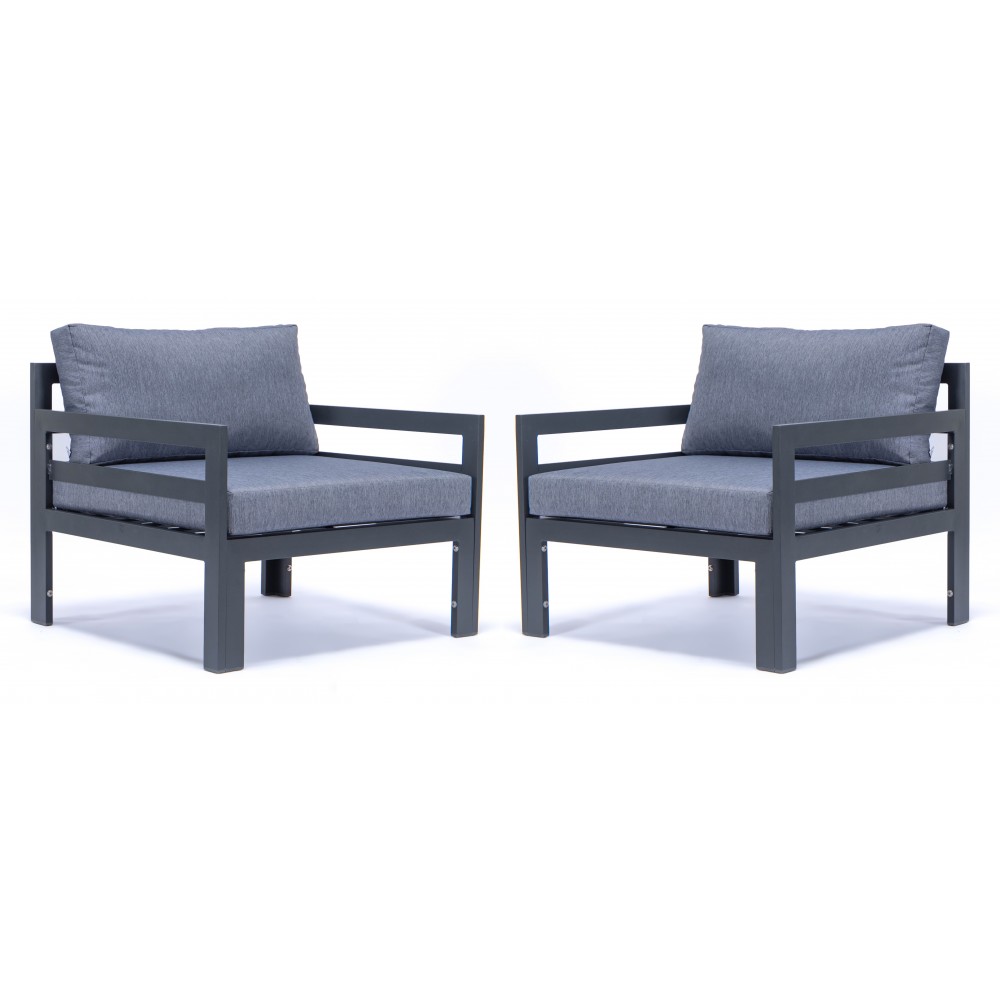 Outdoor Patio Black Aluminum Armchairs, Cushions Set Of 2, Blue, CSAR30BU2