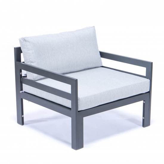 Outdoor Patio Black Aluminum Armchairs Cushions Set Of 2 Light Grey CSAR30LGR2