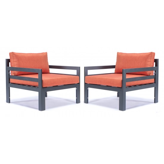 Outdoor Patio Black Aluminum Armchairs, Cushions Set Of 2, Orange, CSAR30OR2