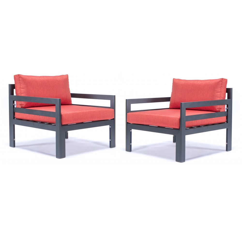 Chelsea Outdoor Patio Black Aluminum Armchairs, Cushions Set Of 2, Red, CSAR30R2