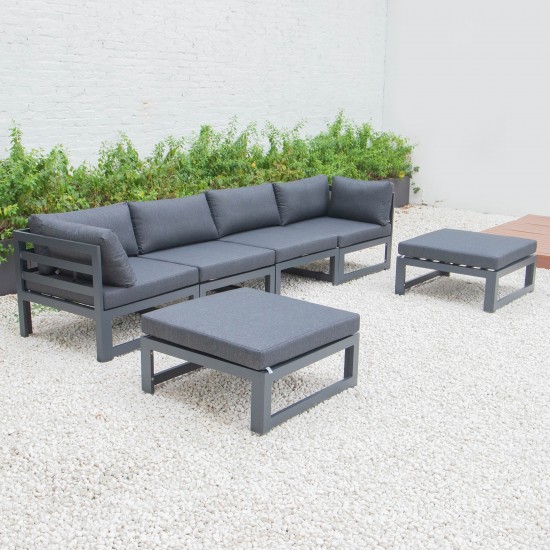 Chelsea 6-Piece Patio Ottoman Sectional Black Aluminum, Black, CSOBL-6BL