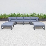 Chelsea 6-Piece Patio Ottoman Sectional Black Aluminum, Blue, CSOBL-6BU