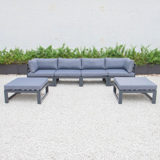 Chelsea 6-Piece Patio Ottoman Sectional Black Aluminum, Blue, CSOBL-6BU