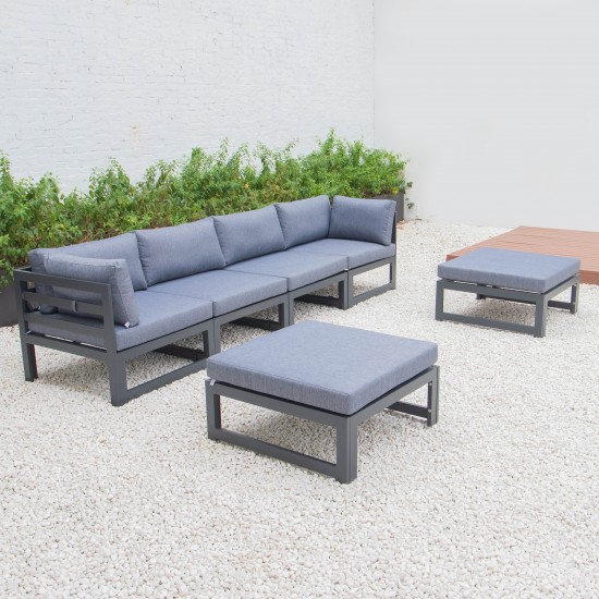 Chelsea 6-Piece Patio Ottoman Sectional Black Aluminum, Blue, CSOBL-6BU