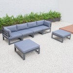 Chelsea 6-Piece Patio Ottoman Sectional Black Aluminum, Blue, CSOBL-6BU