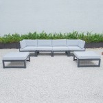 Chelsea 6-Piece Patio Ottoman Sectional Black Aluminum, Light Grey, CSOBL-6LGR