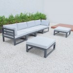 Chelsea 6-Piece Patio Ottoman Sectional Black Aluminum, Light Grey, CSOBL-6LGR