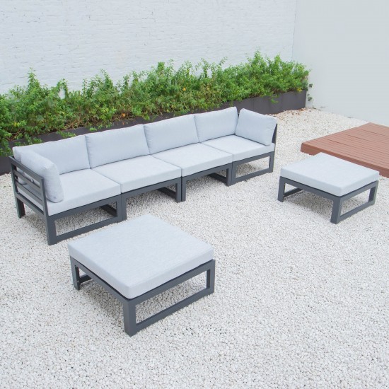 Chelsea 6-Piece Patio Ottoman Sectional Black Aluminum, Light Grey, CSOBL-6LGR