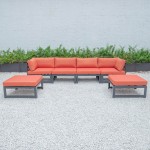 Chelsea 6-Piece Patio Ottoman Sectional Black Aluminum, Orange, CSOBL-6OR