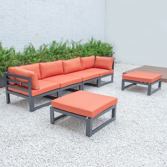 Chelsea 6-Piece Patio Ottoman Sectional Black Aluminum, Orange, CSOBL-6OR