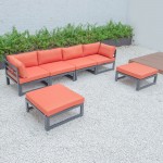 Chelsea 6-Piece Patio Ottoman Sectional Black Aluminum, Orange, CSOBL-6OR