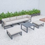 7-Pc Patio Ottoman Sectional & Coffee Table Set Black Aluminum Beige CSTOBL-7BG