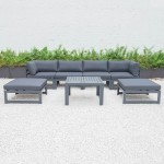 7-Pc Patio Ottoman Sectional & Coffee Table Set Black Aluminum Black CSTOBL-7BL