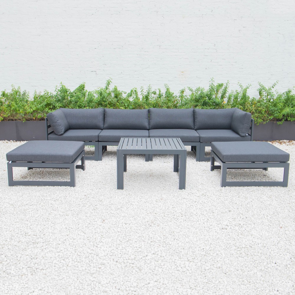 7-Pc Patio Ottoman Sectional & Coffee Table Set Black Aluminum Black CSTOBL-7BL