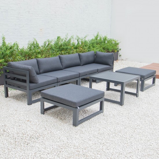 7-Pc Patio Ottoman Sectional & Coffee Table Set Black Aluminum Black CSTOBL-7BL