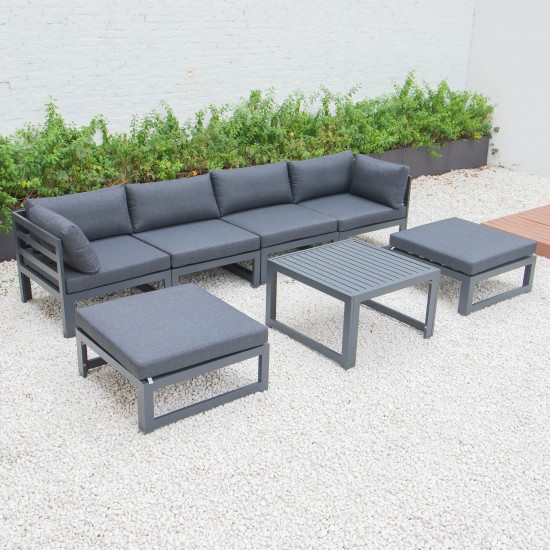 7-Pc Patio Ottoman Sectional & Coffee Table Set Black Aluminum Black CSTOBL-7BL